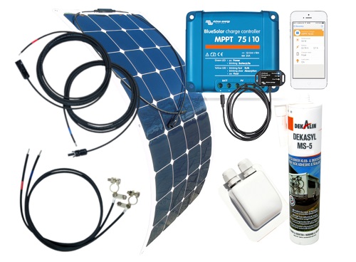 100 Watt Wohnmobil Solarset, flexibles Solarmodul, Victron Laderegler bluetooth