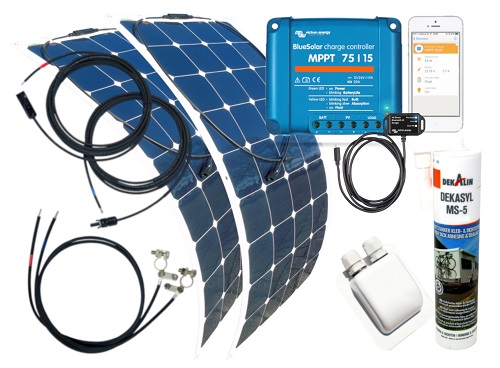 200 Watt Flexi Wohnmobil Solarset mit Victron Laderegler bluetooth smart Dongle
