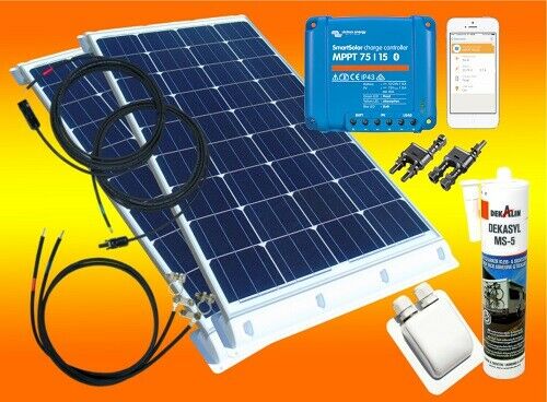 200 Watt Wohnmobil Solaranlage weiß mit Victron Smartsolar MPPT Laderegler Set
