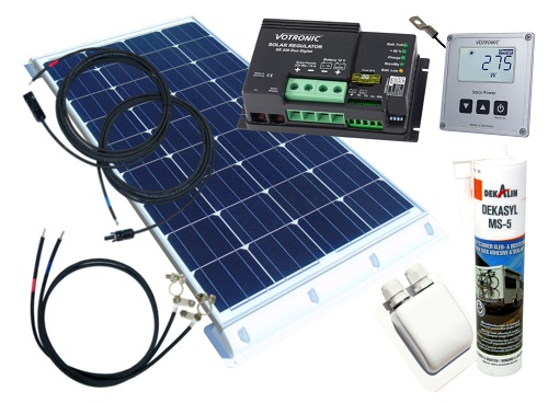 100 Watt Wohnmobil Solaranlage mit Votronic Laderegler, Temperaturfühler und Solarcomputer, 12 Volt Set