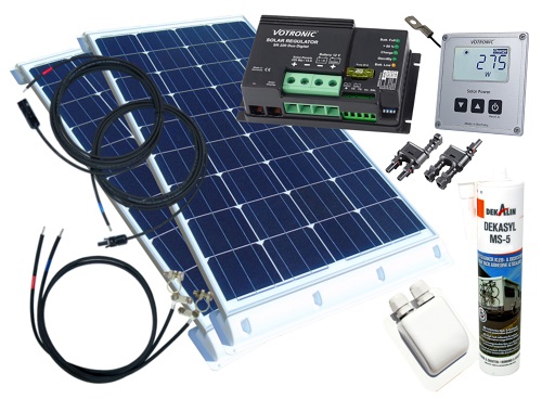 200 Watt Wohnmobil Solaranlage mit Votronic Laderegler, Temperaturfühler und Solarcomputer, 12 Volt Set