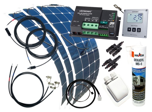 300 Watt Flexi Wohnmobil Solaranlage mit Votronic Laderegler, Temperatursensor, Solarcumputer und EBL Kabelsatz
